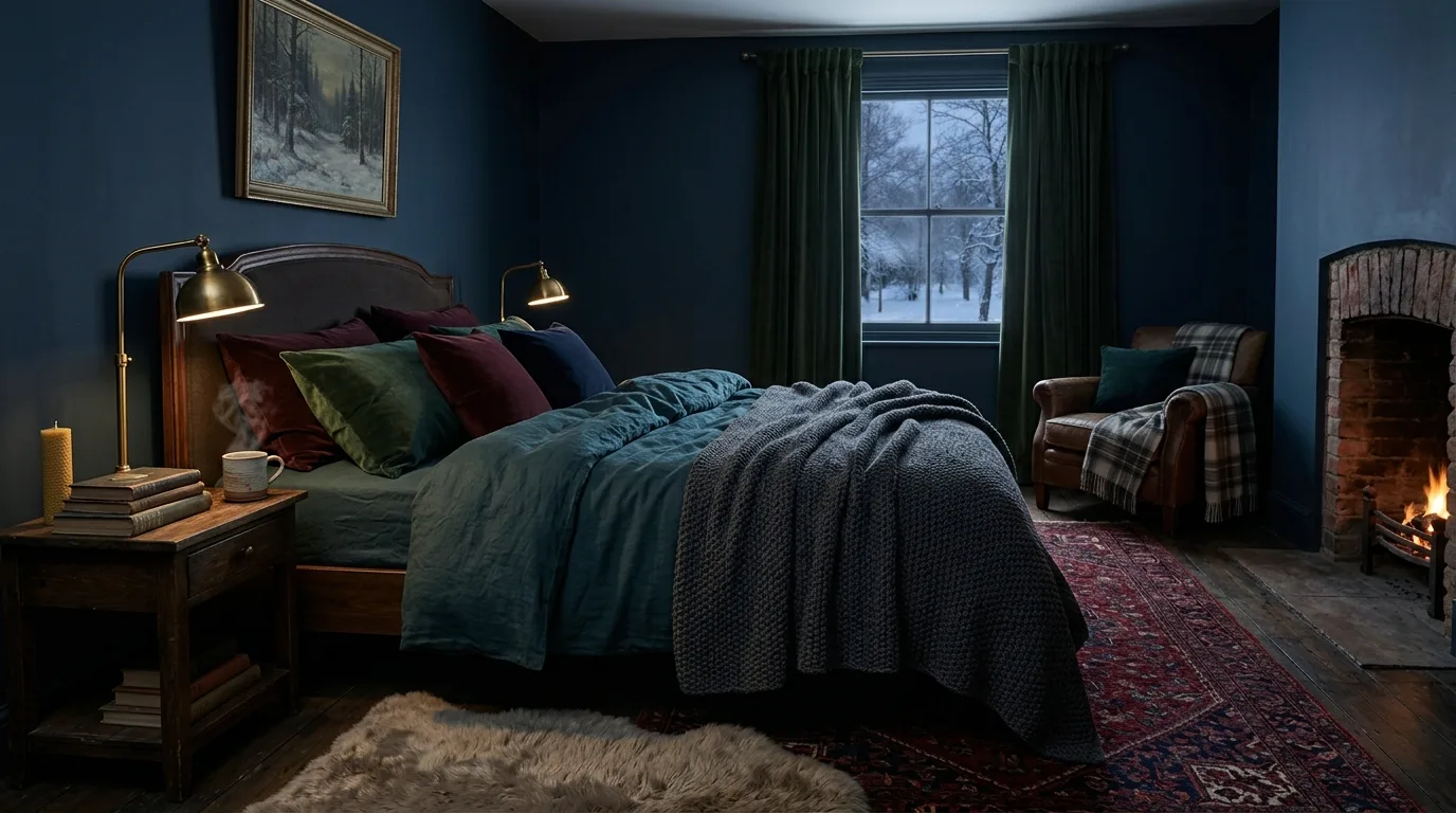 Bring in books or benches that make the room feel lived in inspiration for a winter bedroom.